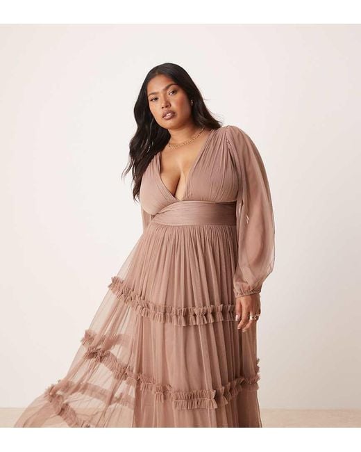 Lace & Beads Plus Brown Boho Ruffle Maxi Dress