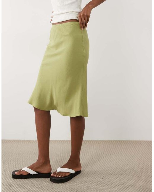 ASOS Green Linen Blend 90's Satin Bias Cut Skirt