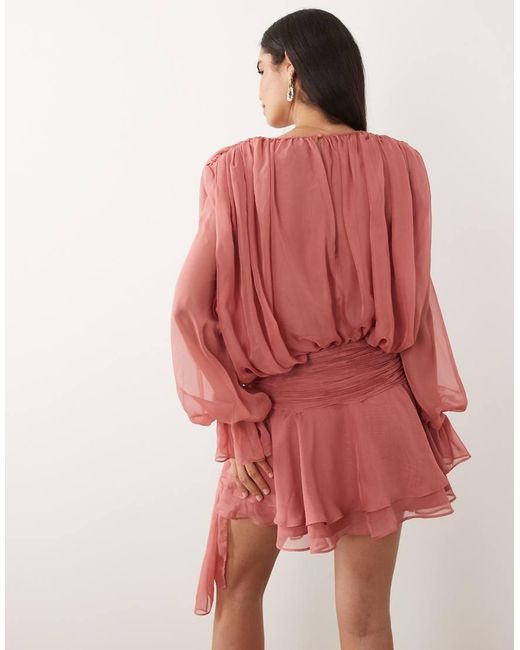ASOS Red V Neck Skater Dress With Corsage Waist Detail