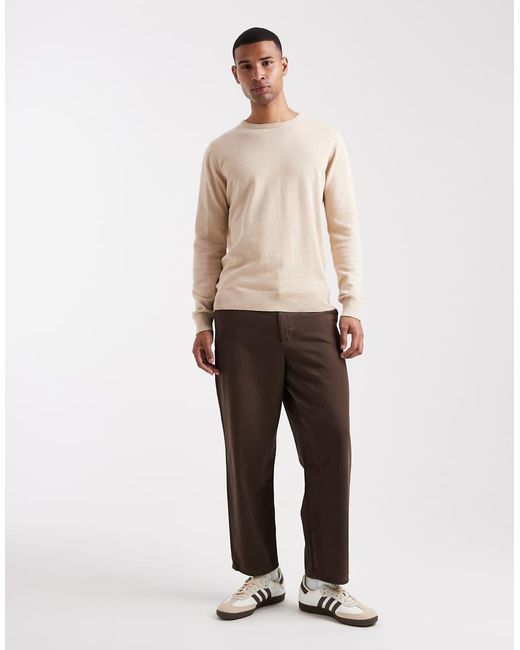 Brave Soul Natural Fine Knit Crew Neck Jumper for men