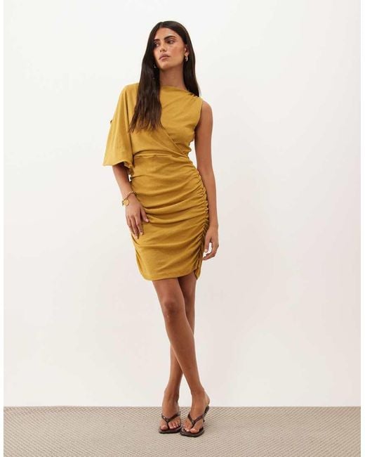 ASOS Yellow Boat Neck Draped Mini Dress
