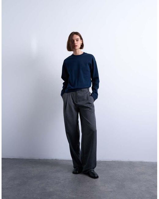 TOPSHOP Premium Skater T-Shirt Met Interlocknaden En Lange Mouwen in het Blue