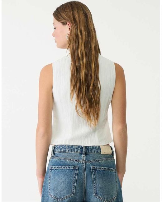 Stradivarius White Crinkle Buttoned Vest Top