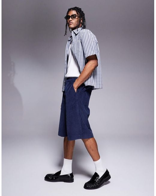 ASOS Blue Long Length Corduroy Shorts for men