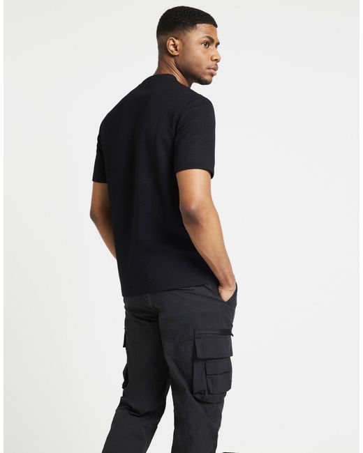 River Island Black Slim Fit Quilted T-shirt for men
