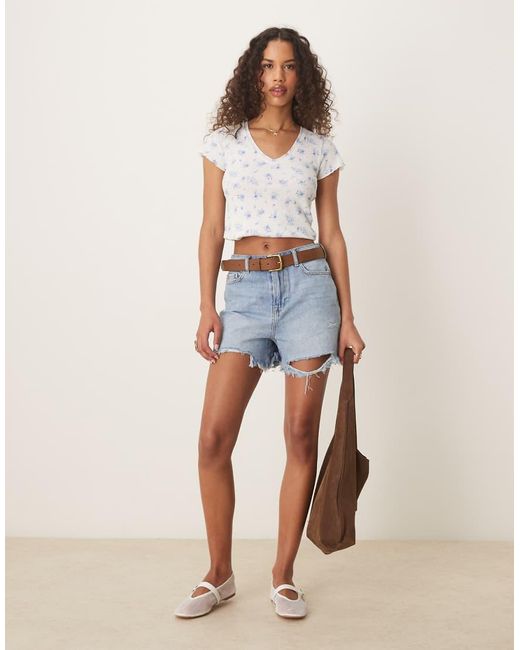 ASOS White Waffle V Neck T-shirt With Overlock Trim