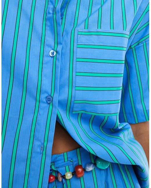 ASOS Blue Boxy Fit Striped Co-Ord Shirt