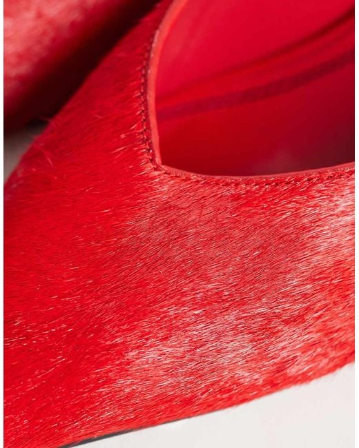 ASOS Red Surprise Hair On Real Leather Pointed Kitten Heeled Mules