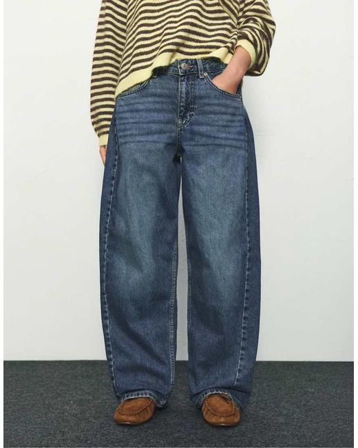 Pull&Bear Blue Low-Rise Barrel Jeans