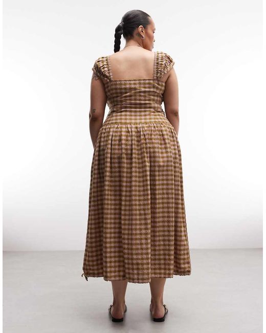 Collusion Brown Plus Shirred Cap Sleeve Midi Dress