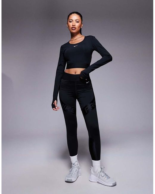 Nike Blue Nike Pro Training Dri-fit Cropped Long Sleeve Top