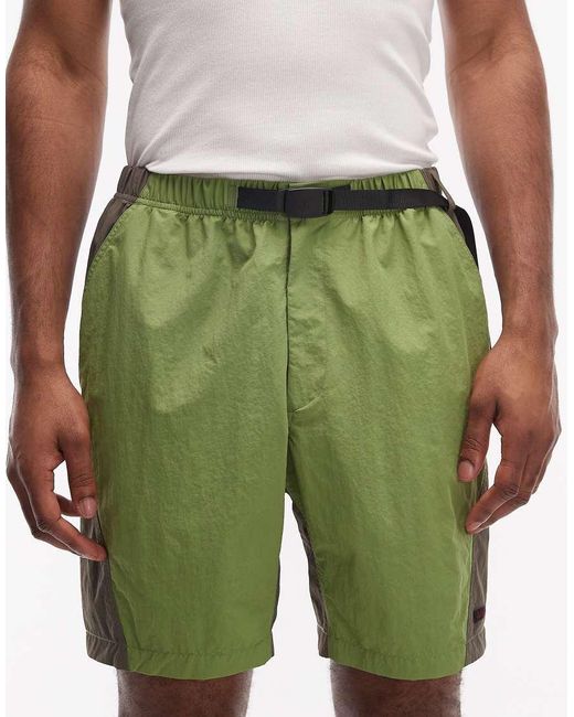 Gramicci Green Nylon Block Slim Fit Shorts for men