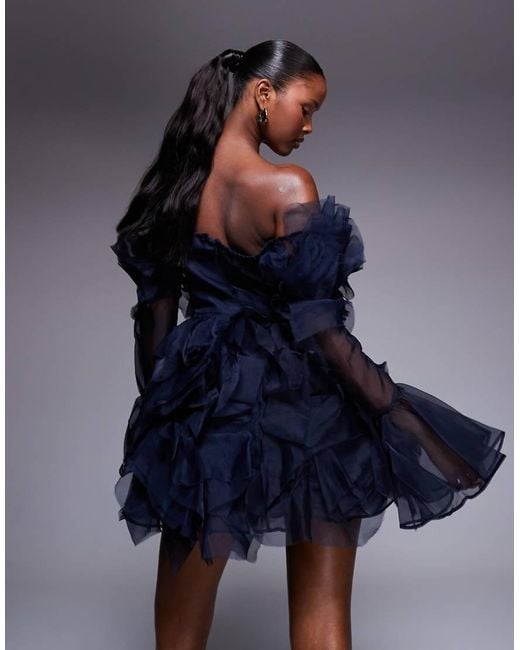 ASOS Blue Organza Bardot Mini Dress