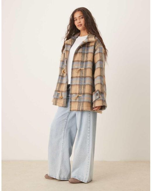 ASOS Natural Funnel Neck Coat With Wool And Toggle Detail