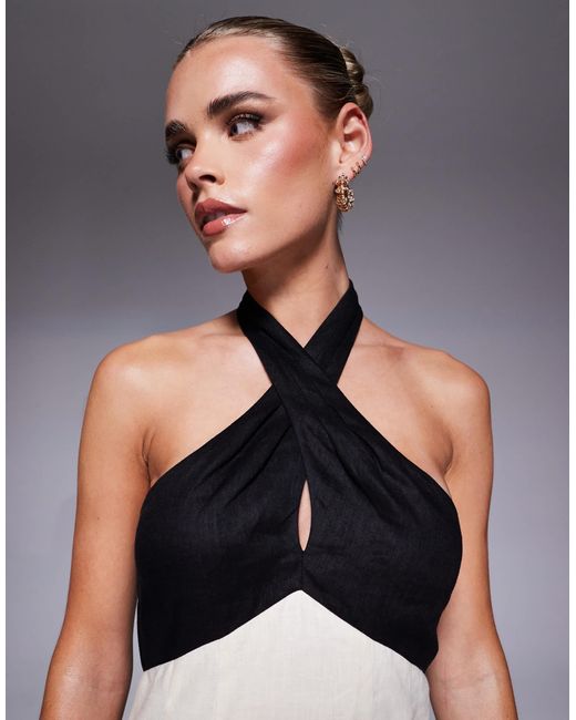 Ever New Petite Contrast Halter Neck Mini Dress in Black | Lyst
