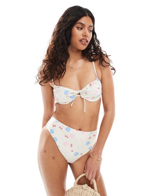 Pieces White Underwired Tie Front Detail Bikini Top Co-ord