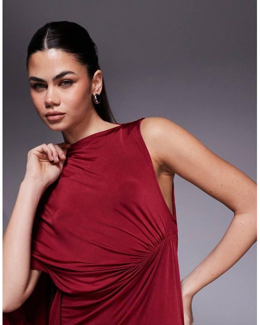 ASOS Red One Sleeve Draped Maxi Dress