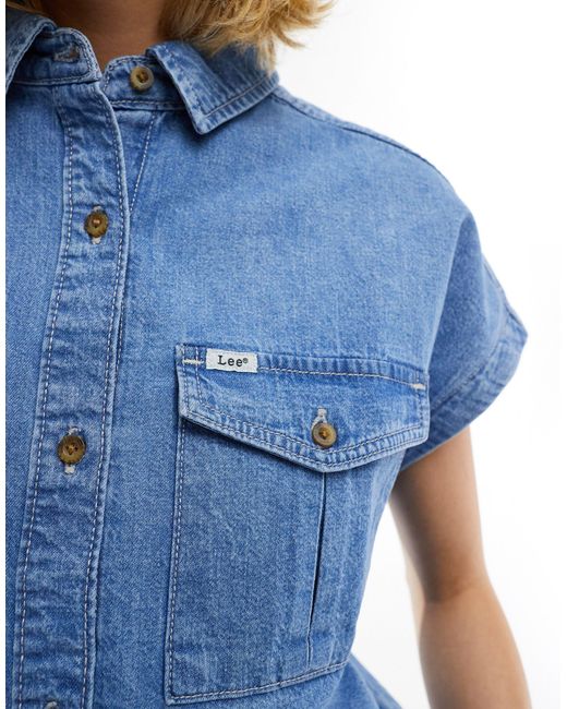 Chemise drapée en denim à manches courtes - délavage clair Lee Jeans en coloris Blue