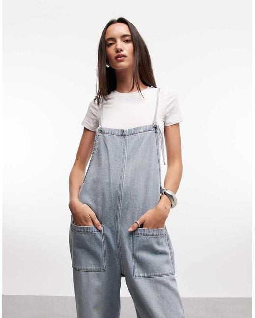Monki Denim Jumpsuit Met Wijde Pijpen in het Blue