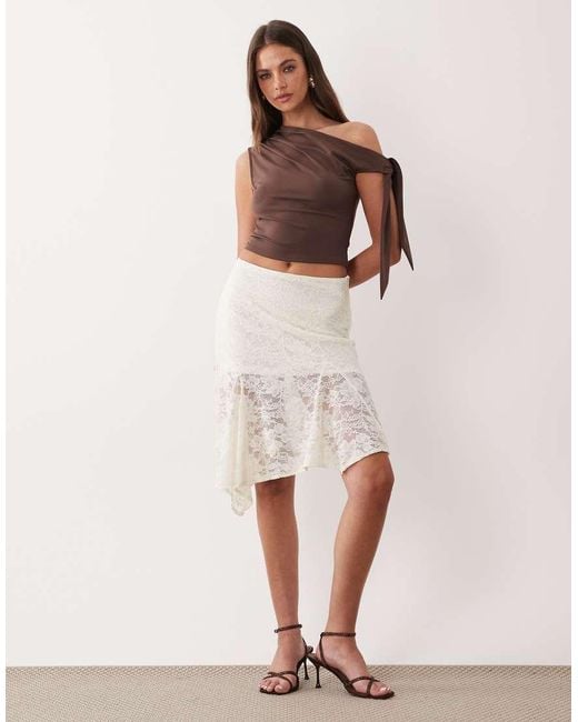 The Frolic Natural Exclusive Lace Asymmetric Hem Midi Skirt