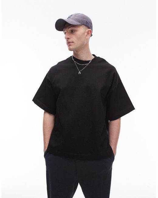 Topman Black Premium Heavyweight Oversized Fit T-shirt With Dropped Shoulder for men
