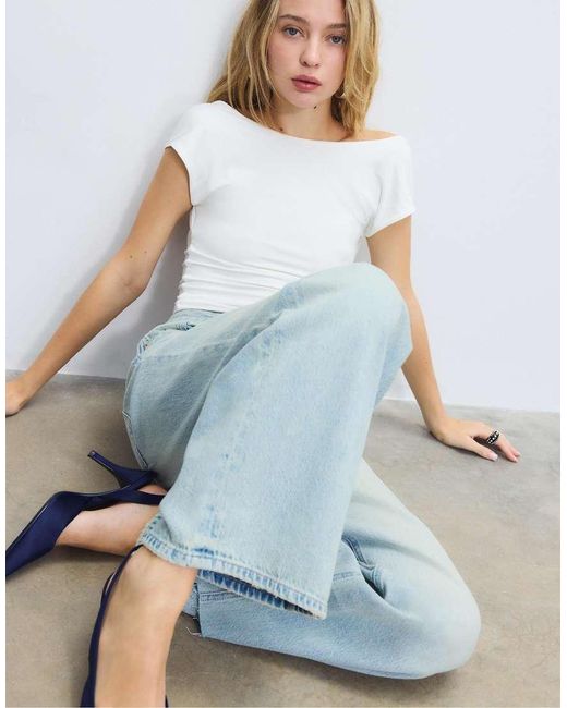 Stradivarius Blue D91 Low Wide-Leg Jeans