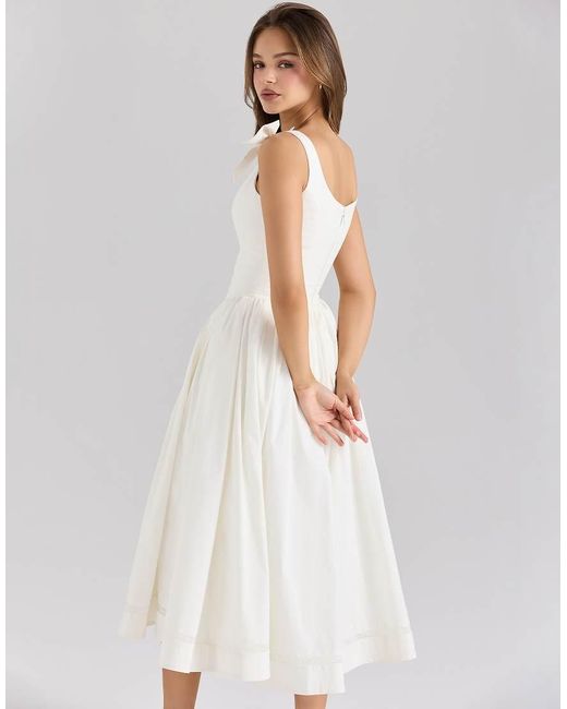 House Of Cb White Lillia Stretch Cotton Bow Midi Dress