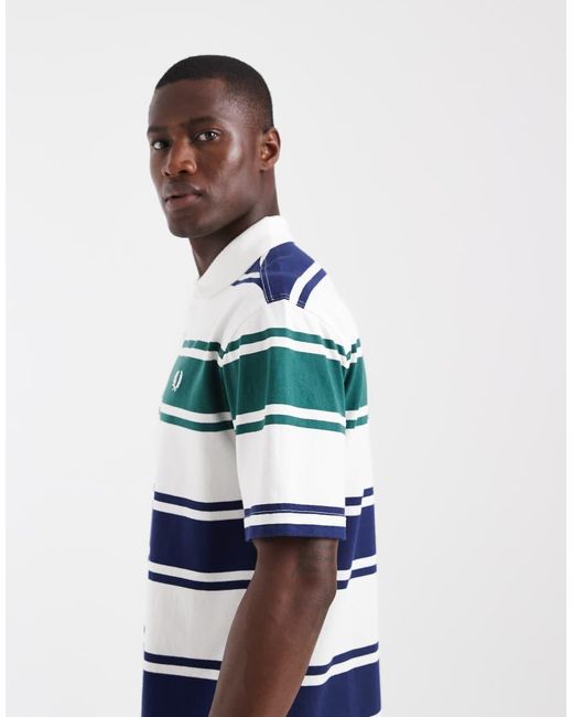 Fred Perry Blue Relaxed Striped Polo Shirt for men