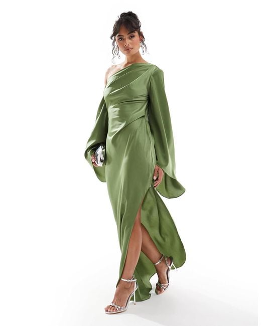ASOS Green Extreme One Shoulder Satin Maxi Dress With Asymmetric Hem