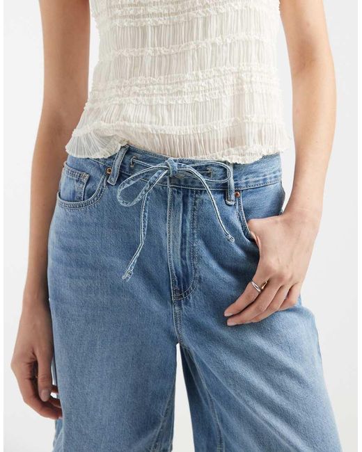 Vero Moda Blue Villa Mid-rise Tie Waist Denim Bermuda Short