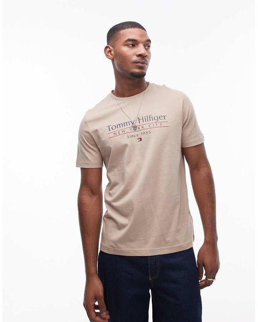 Tommy Hilfiger Pink Centre Stack Linear Logo T-shirt for men