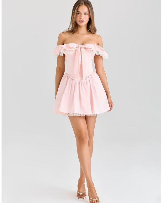 House Of Cb Pink Jaide Stretch Cotton Off Shoulder Corset Mini Dress