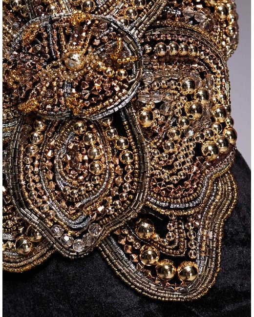 ASOS Blue Structured Velvet Godet Maxi Dress With Floral Embellishment