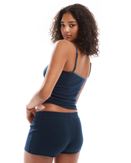 ASOS Blue Mix & Match Rib And Velvet Trim Cami Vest Top