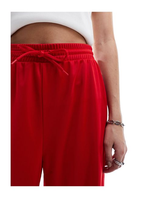 Monki Red Heart Stripe Straight Leg Track Pant Trouser