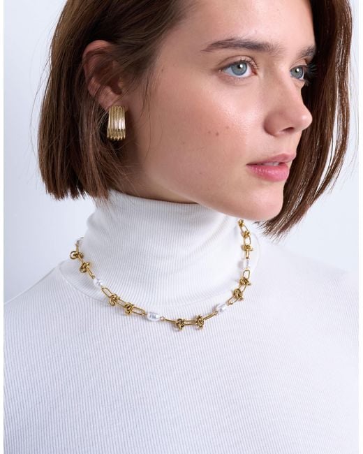 TOPSHOP White May Stainless Steel Pearl Chain Necklace