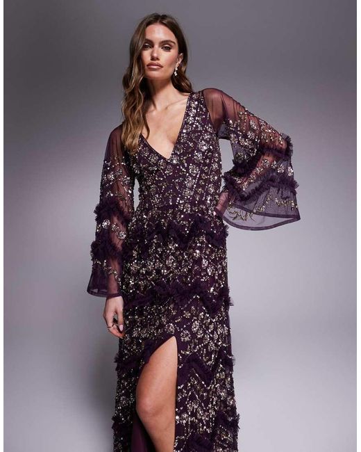 Maya Purple Fully Embellished Maxi Dress