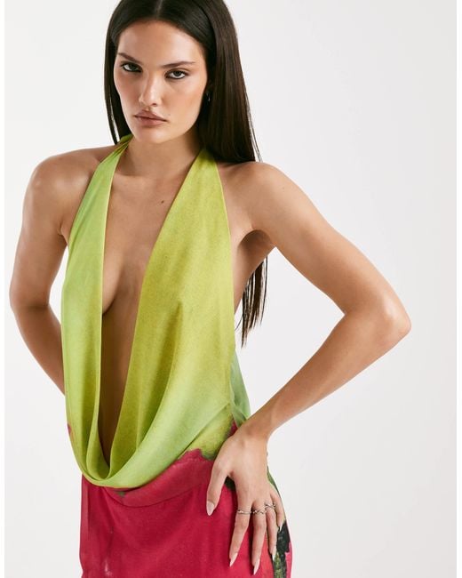 I.AM.GIA Multicolor Samantha Plunge Cowl Halterneck Low Back Maxi Dress
