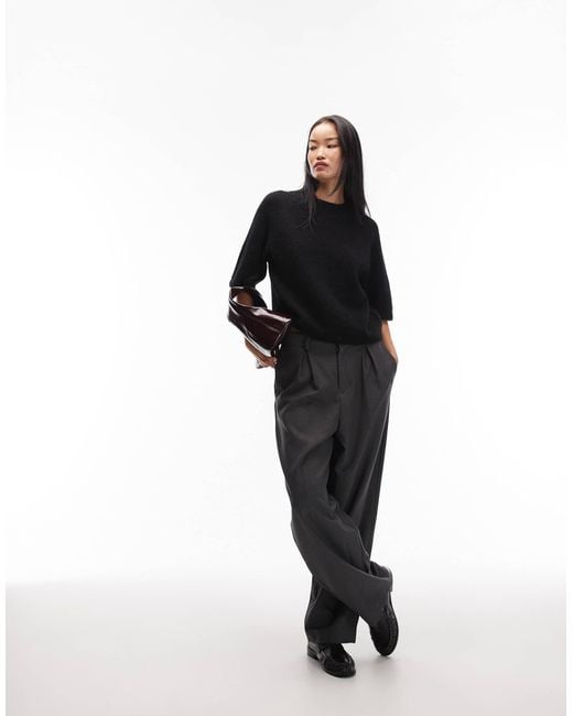& Other Stories Black – kurzärmliger strickpullover aus alpakawolle