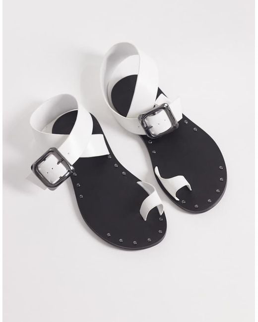ASOS White Freely Toe Loop Cross Strap Flat Sandals