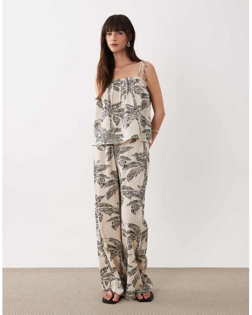 New Look Brown Co-ord Mono Palm Print Beach Shell Top