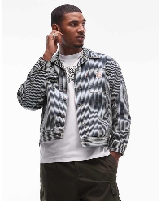 Levi's Gray Workwear Capsule Sunrise Trucker Jacket Railroad Stripe Denim