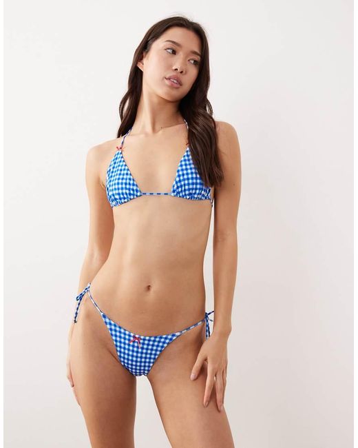 Free Society Blue Gingham Triangle Bikini Top