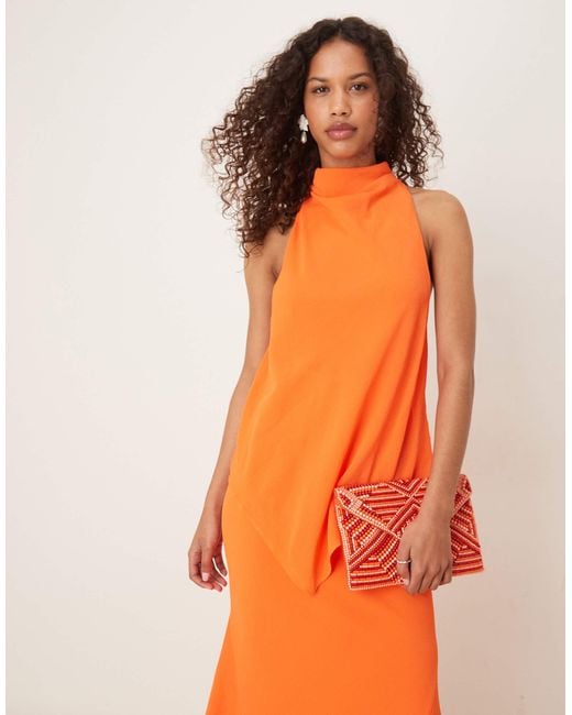 ASOS Orange Chiffon High Neck Double Layer Maxi Dress