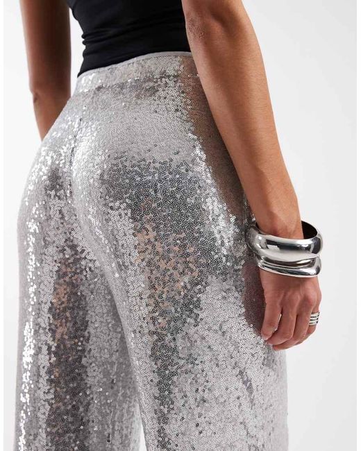 ONLY Metallic High Waist Pull On Sequin Trousers