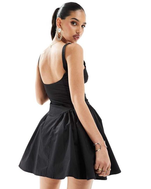 Kaiia Black Exclusive Cotton Rich Sweetheart Neckline Skater Mini Dress