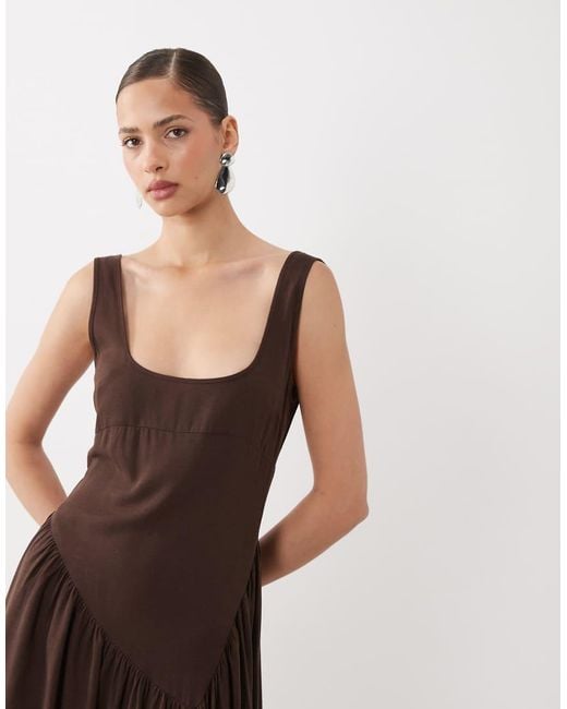 ASOS Natural Dropped Waist Linen Mix Maxi Dress