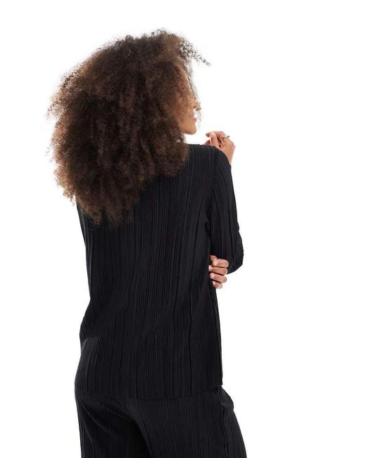 Pieces Black Plisse Long Sleeve Top Co-Ord