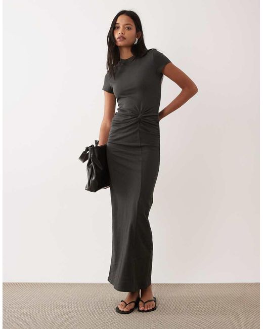 ASOS Black Short Sleeve Midi Dress With Twist Detail