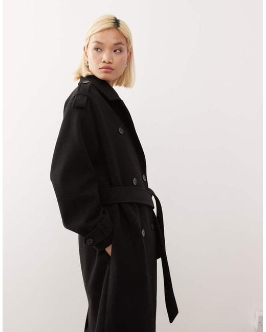 Monki Black Longline Belted Trench Coat
